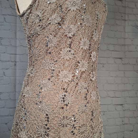NWT $90 J. Taylor Lace Sequin Cocktail Dress, Size 12, Taupe/beige - Picture 4 of 11
